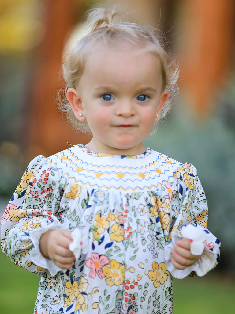 Embroidery Smocking Bow Floral Leaf Baby Girls Romper - The Edit LLC