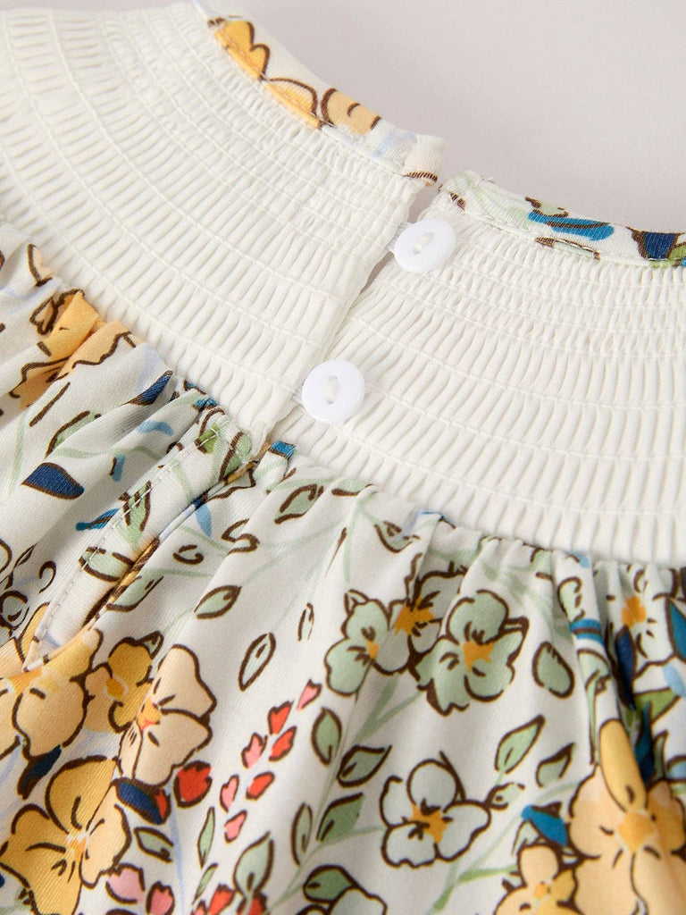 Embroidery Smocking Bow Floral Leaf Baby Girls Romper - The Edit LLC