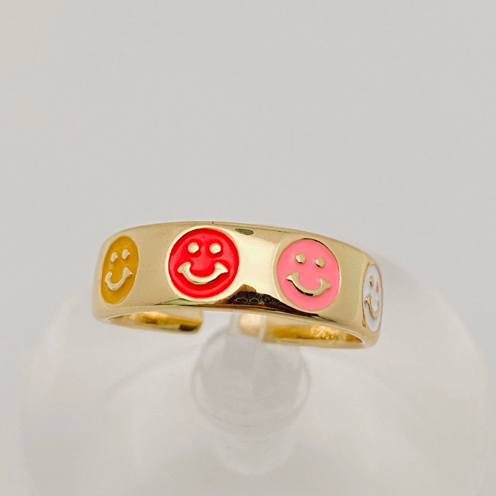 Enamel Flower Smiley Flower Heart - shaped Ring: D / Adjustable - The Edit LLC