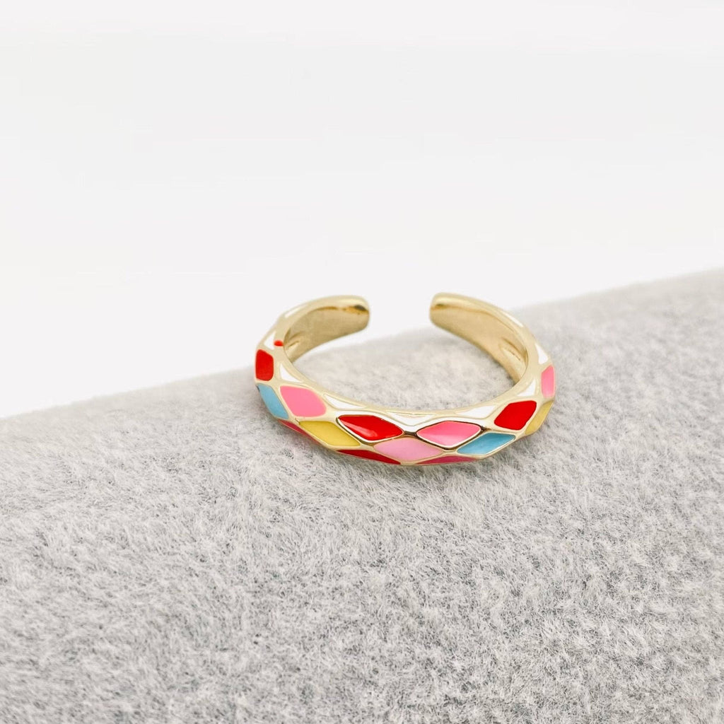 Enamel Rhombus Multicolor Patchwork Design Ring - The Edit LLC
