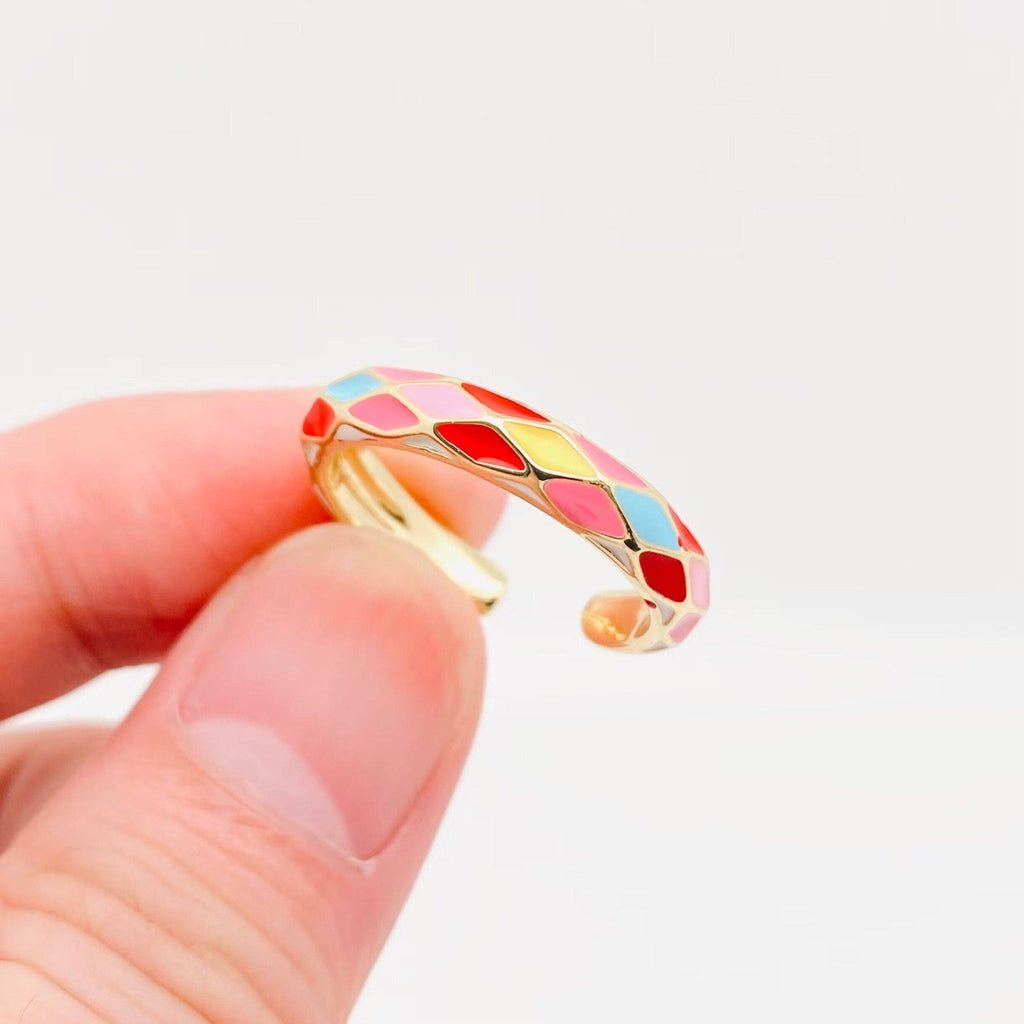 Enamel Rhombus Multicolor Patchwork Design Ring - The Edit LLC