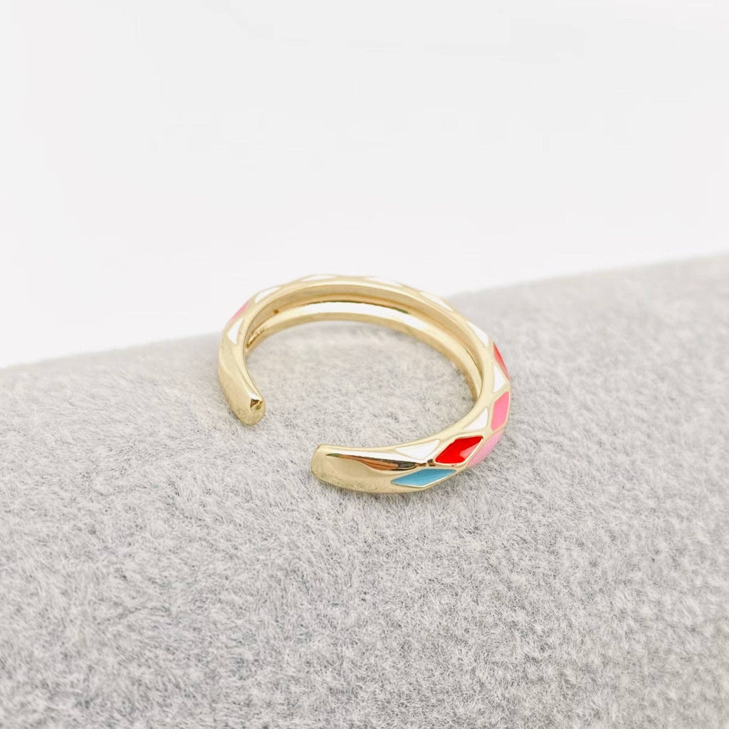 Enamel Rhombus Multicolor Patchwork Design Ring - The Edit LLC