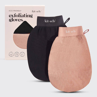 Exfoliating Gloves 2pc Set - Black & Terracotta - The Edit LLC