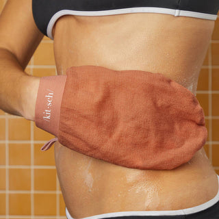 Exfoliating Gloves 2pc Set - Black & Terracotta - The Edit LLC