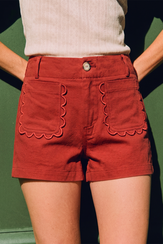 Rust Scallop Detail Pocket Colette Shorts