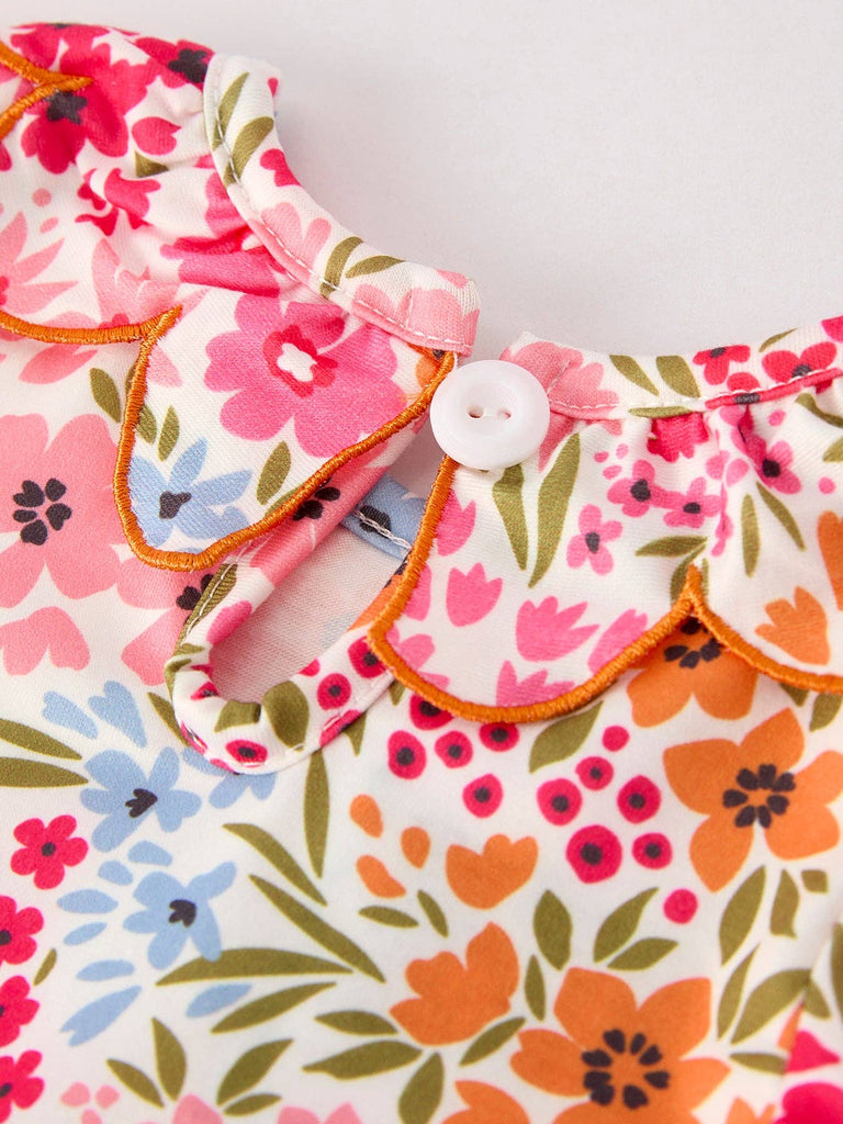 Fall Pumpkin Bow Smock Embroidered Floral Baby Girl Bubble - The Edit LLC