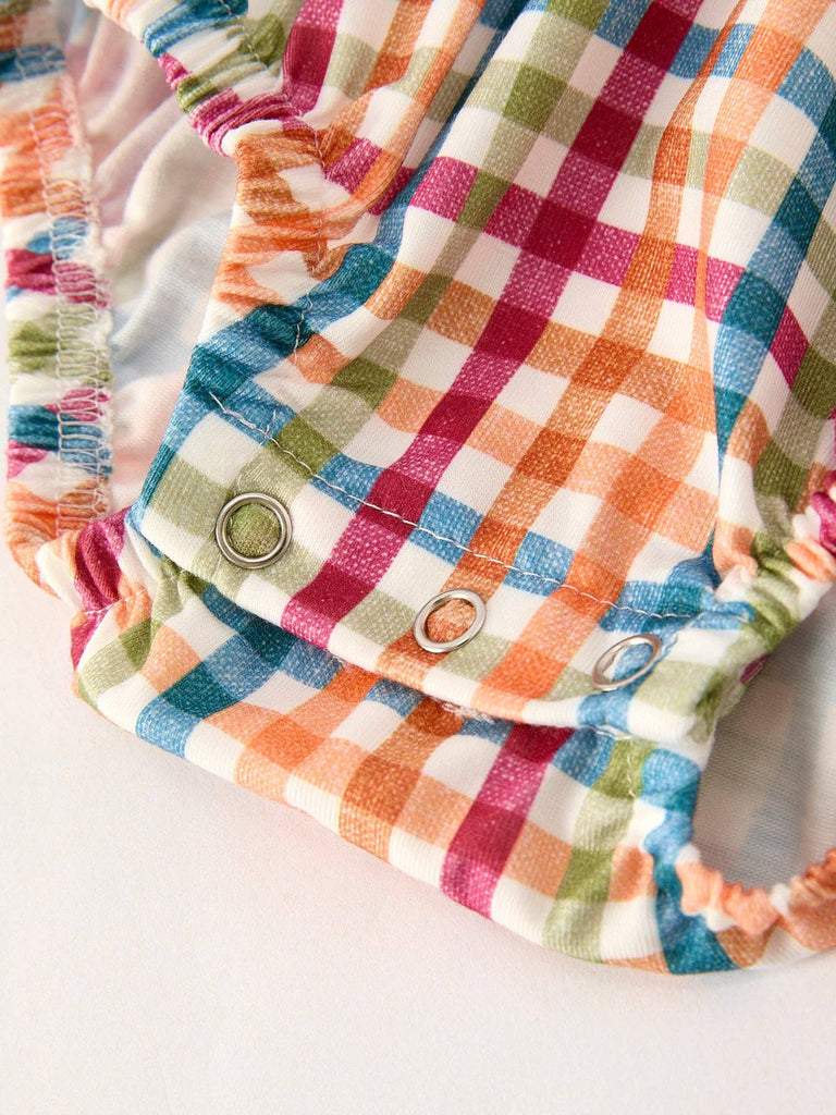 Fall Thanksgiving Color Plaid Turkey Embroidery Smocked Girls Bubble - The Edit LLC