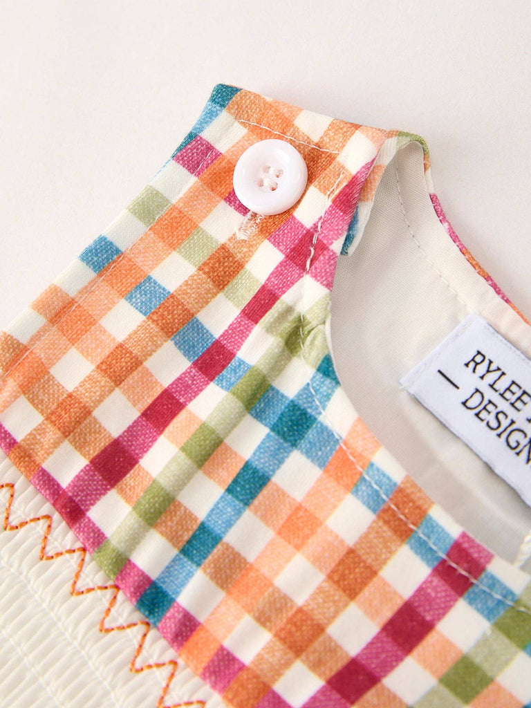 Fall Thanksgiving Plaid Turkey Smocked Boys Romper - The Edit LLC