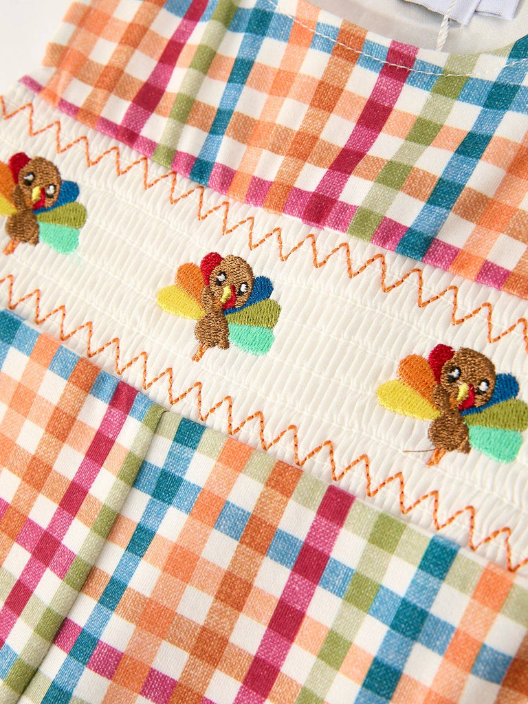 Fall Thanksgiving Plaid Turkey Smocked Boys Romper - The Edit LLC