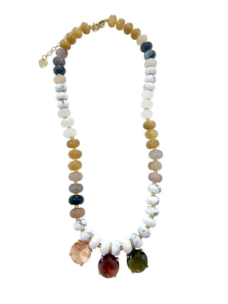 Felix Beaded CZ Necklace- Tan - The Edit LLC