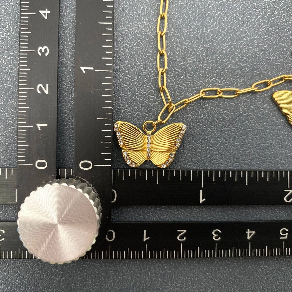 FGS - 3 Butterfly Charm Inlaid CZ 18K Gold Plated SS Necklace - The Edit LLC