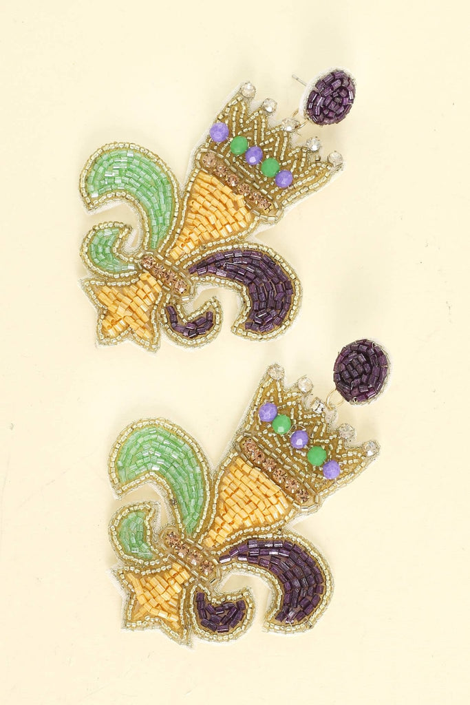 Fleur De Lis Seed Embroidered Earrings - The Edit LLC