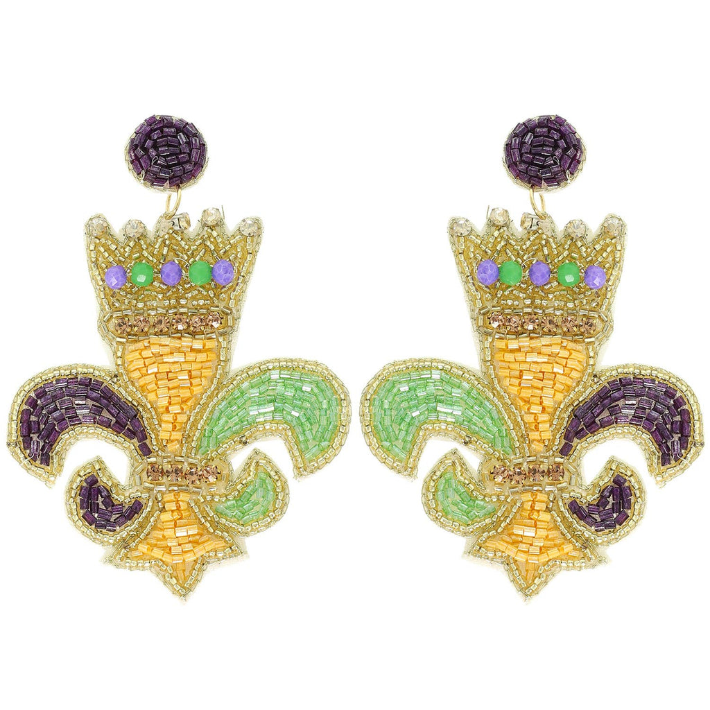 Fleur De Lis Seed Embroidered Earrings - The Edit LLC