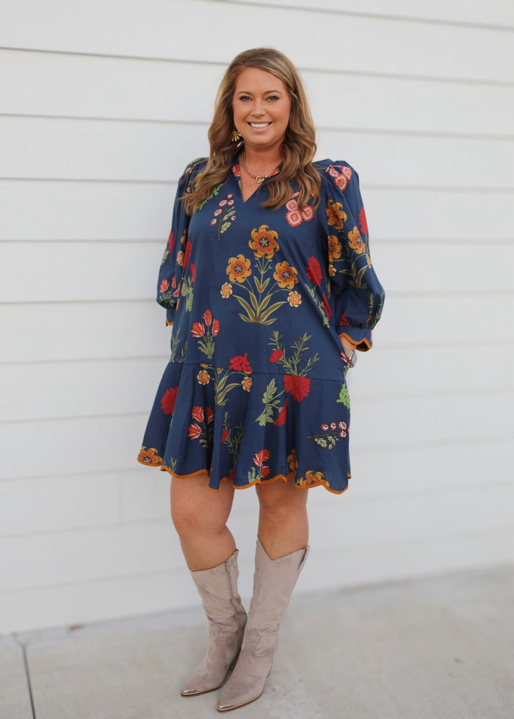 Floral Navy Plus Size Dress - The Edit LLC
