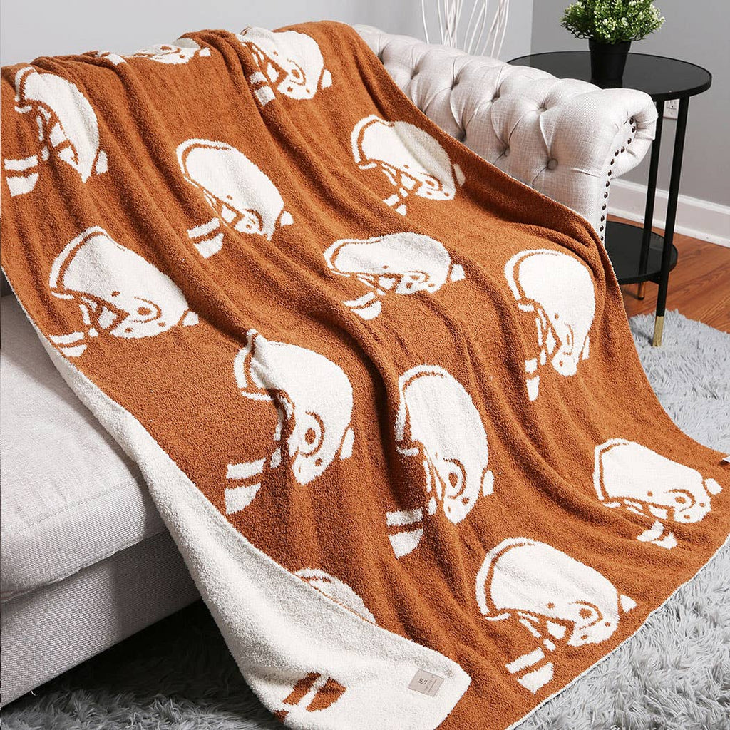 Football Helmet Patterned Throw Blanket: Brown / ONE SIZE - The Edit LLC