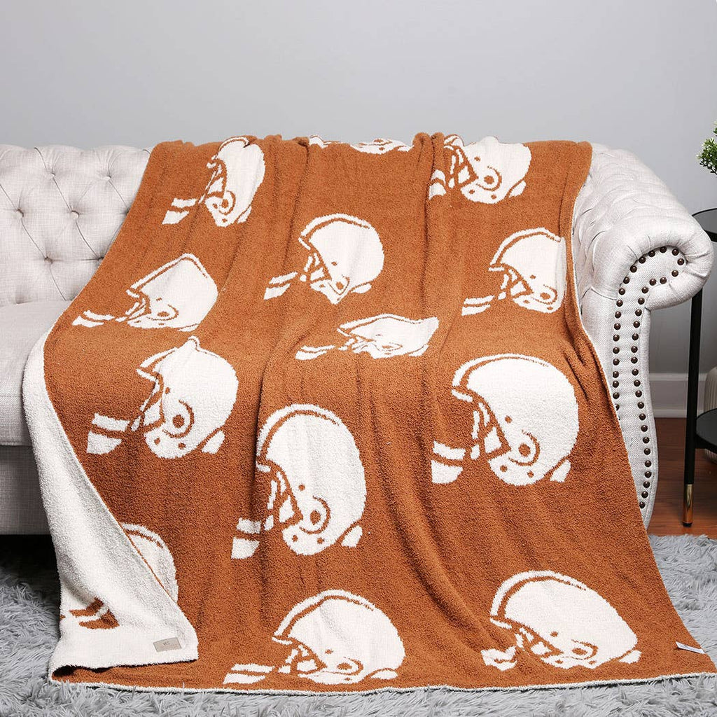 Football Helmet Patterned Throw Blanket: Brown / ONE SIZE - The Edit LLC