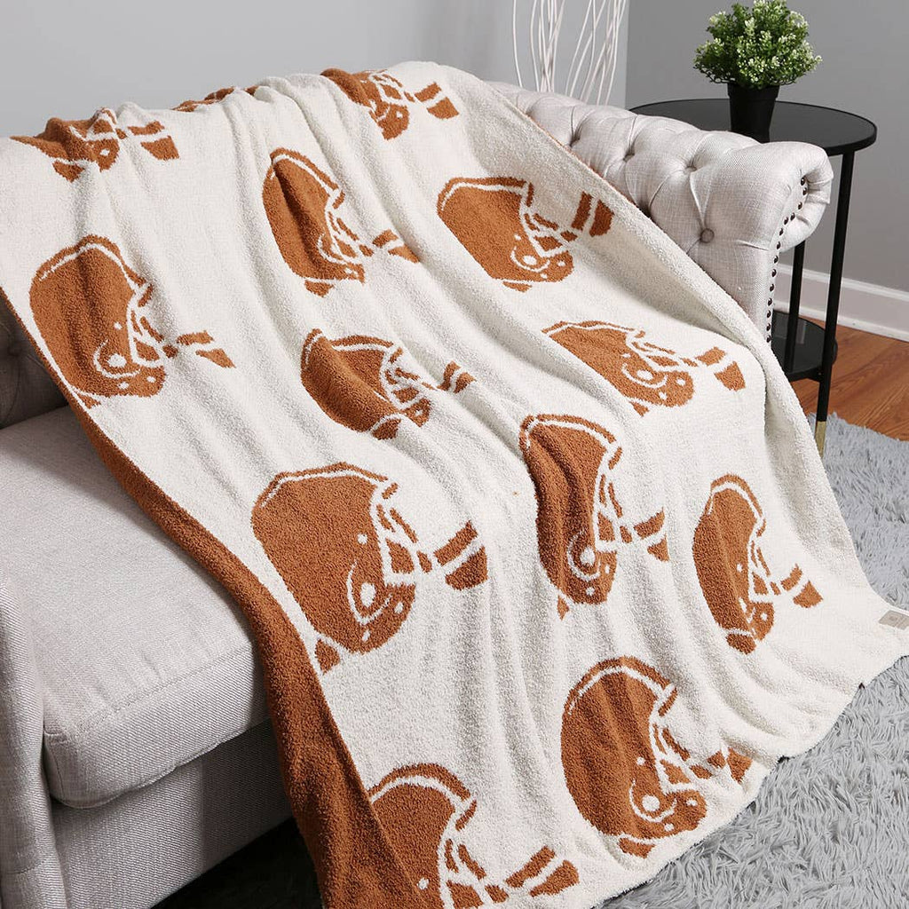 Football Helmet Patterned Throw Blanket: Brown / ONE SIZE - The Edit LLC