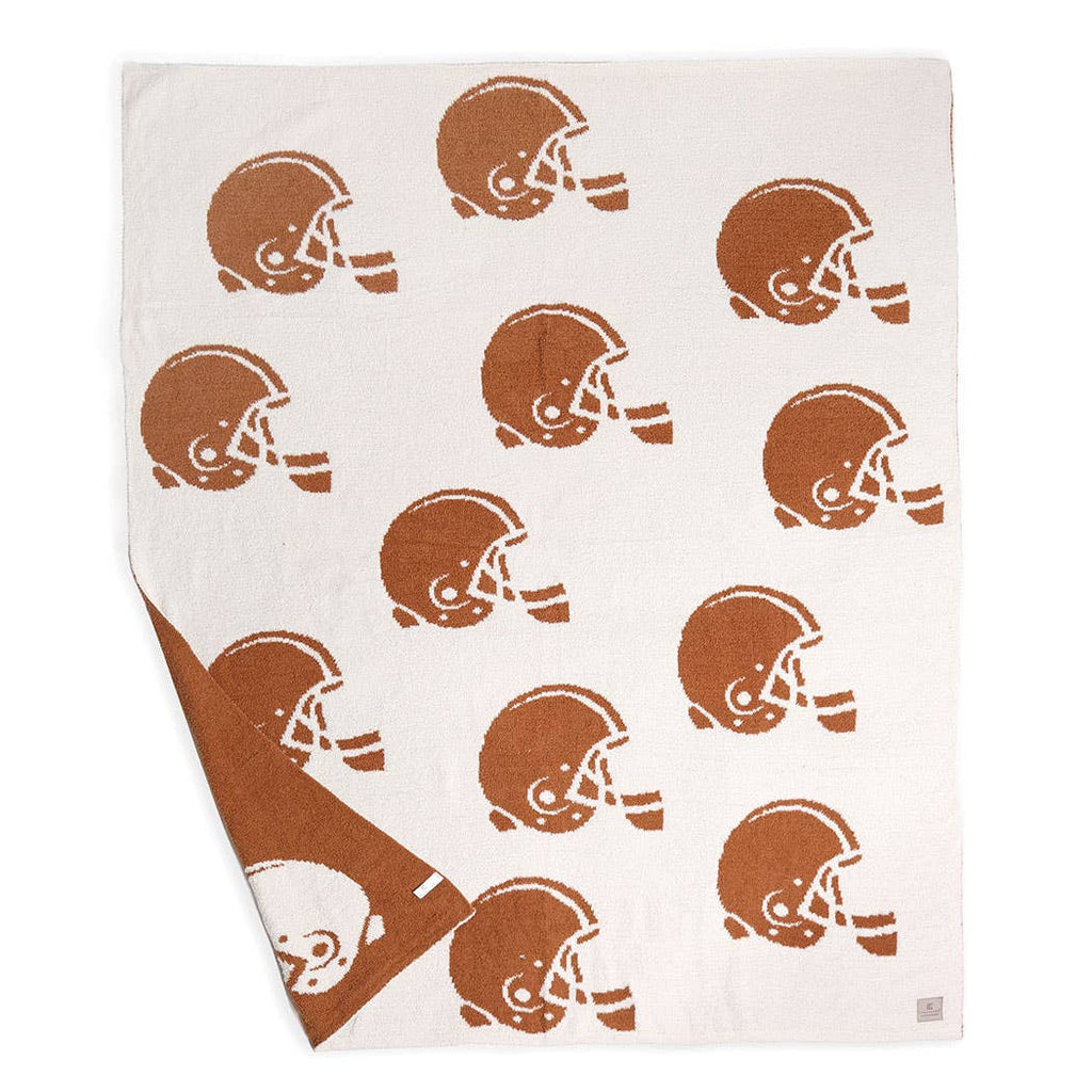 Football Helmet Patterned Throw Blanket: Brown / ONE SIZE - The Edit LLC