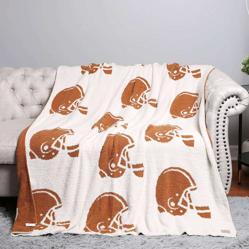 Football Helmet Patterned Throw Blanket: Brown / ONE SIZE - The Edit LLC