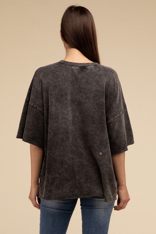 French Terry Washed Drop Shoulder Short Sleeve Top - The Edit LLC