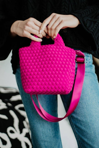Fuchsia Woven Bucket Bag Crossbody: Fuchsia - The Edit LLC