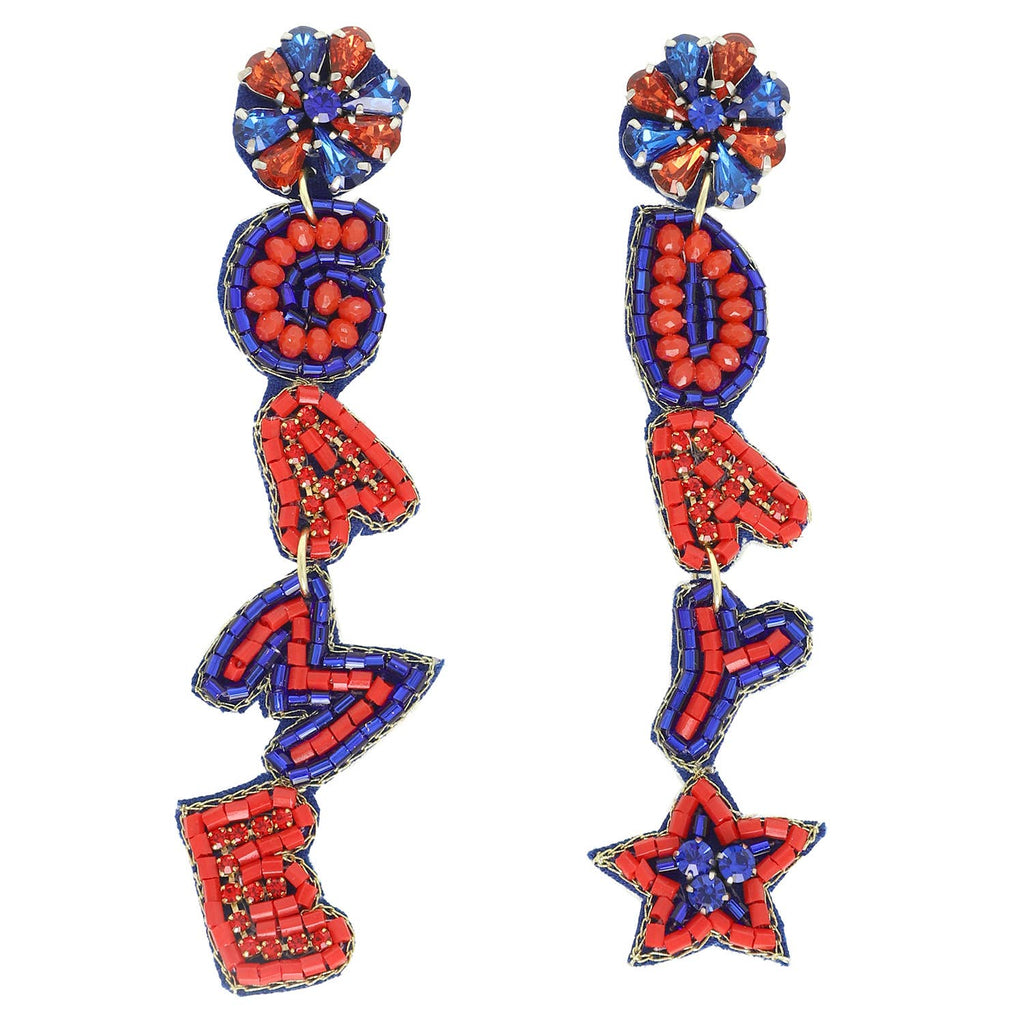 Game Day Letter Beaded Rhinestone Post Earrings : Red Blue - The Edit LLC