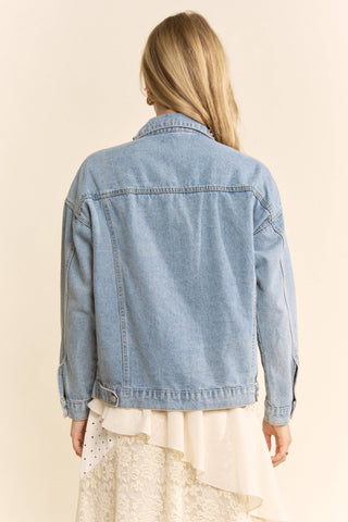 Gemstone Studded Washed Denim Jacket - The Edit LLC