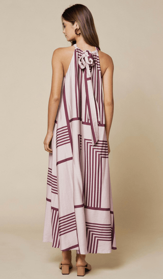 Geo Print Front Tie Keyhole Halter Maxi Dres - The Edit LLC