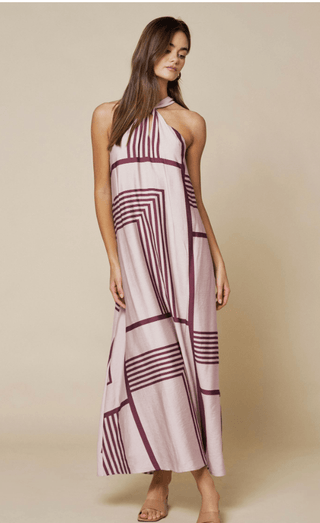 Geo Print Front Tie Keyhole Halter Maxi Dres - The Edit LLC