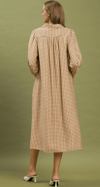 Gingham Check Collared Midi Dress - The Edit LLC