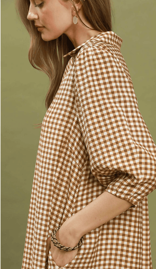 Gingham Check Collared Midi Dress - The Edit LLC