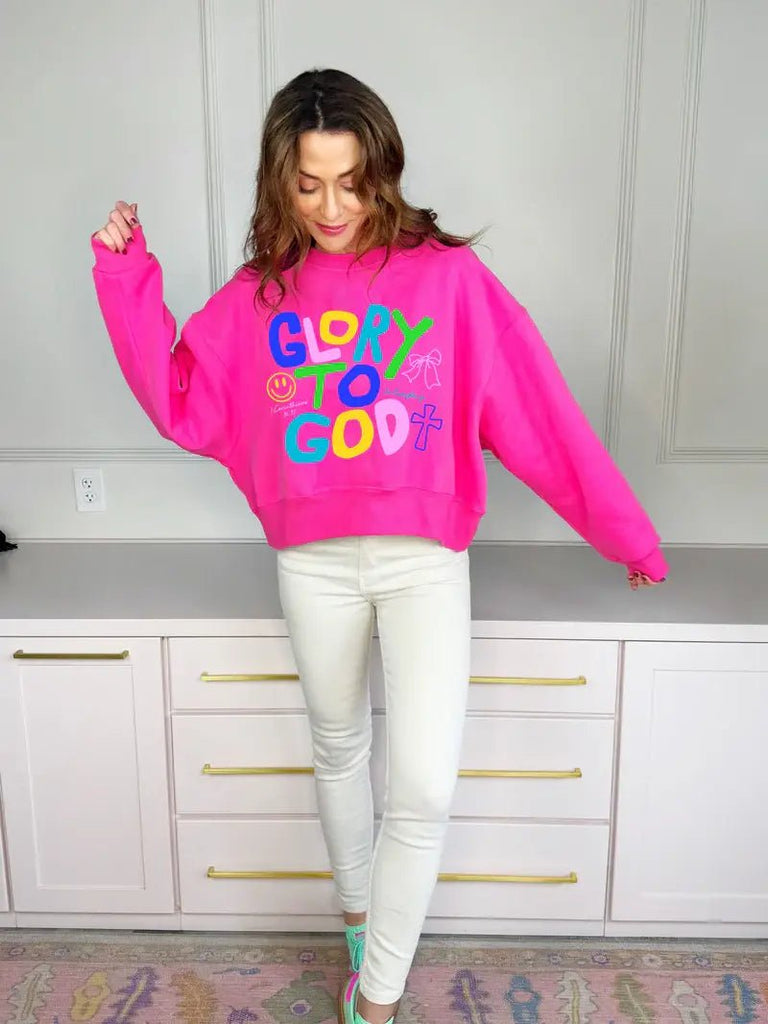 Glory To God Pink Crop Sweatshirt - pre order: S/M - The Edit LLC