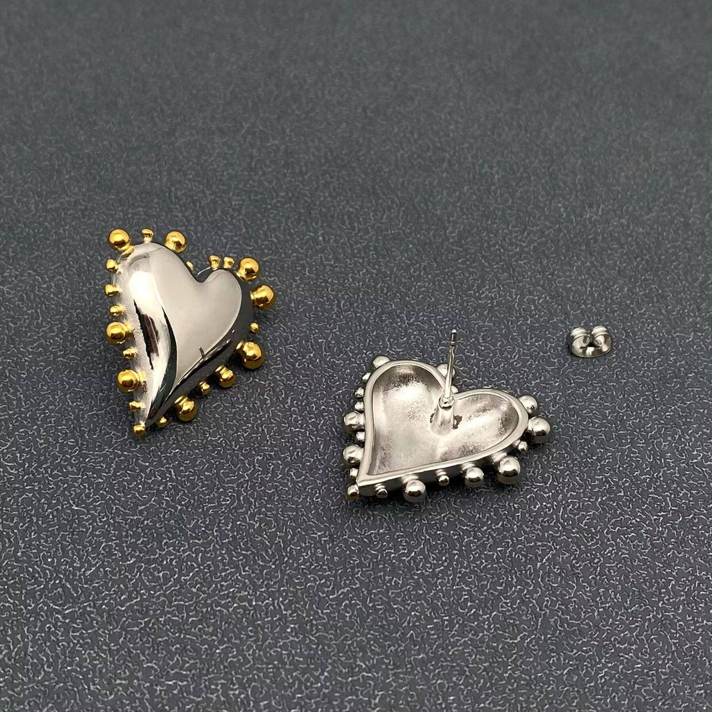 Glossy Two - tone Heart 18K Gold Plated SS Post Earrings - FGS - The Edit LLC