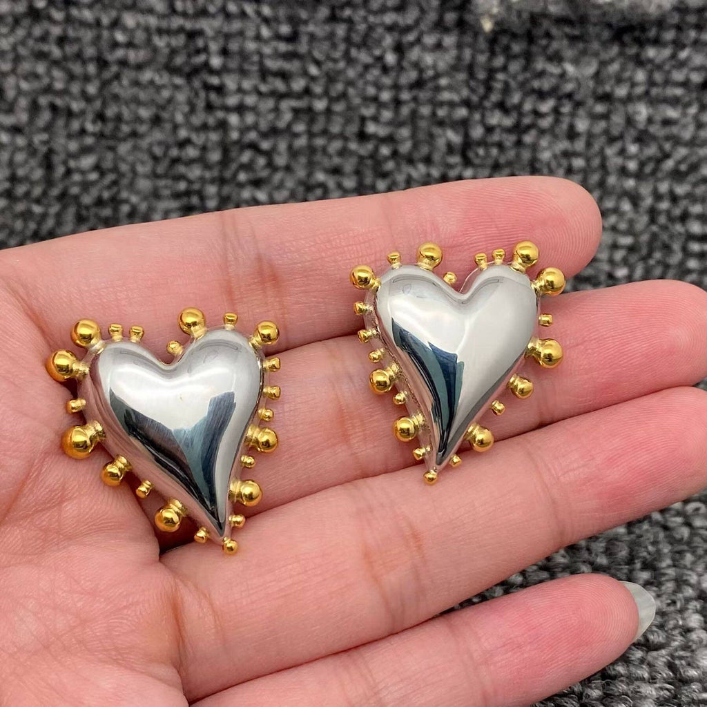 Glossy Two - tone Heart 18K Gold Plated SS Post Earrings - FGS - The Edit LLC
