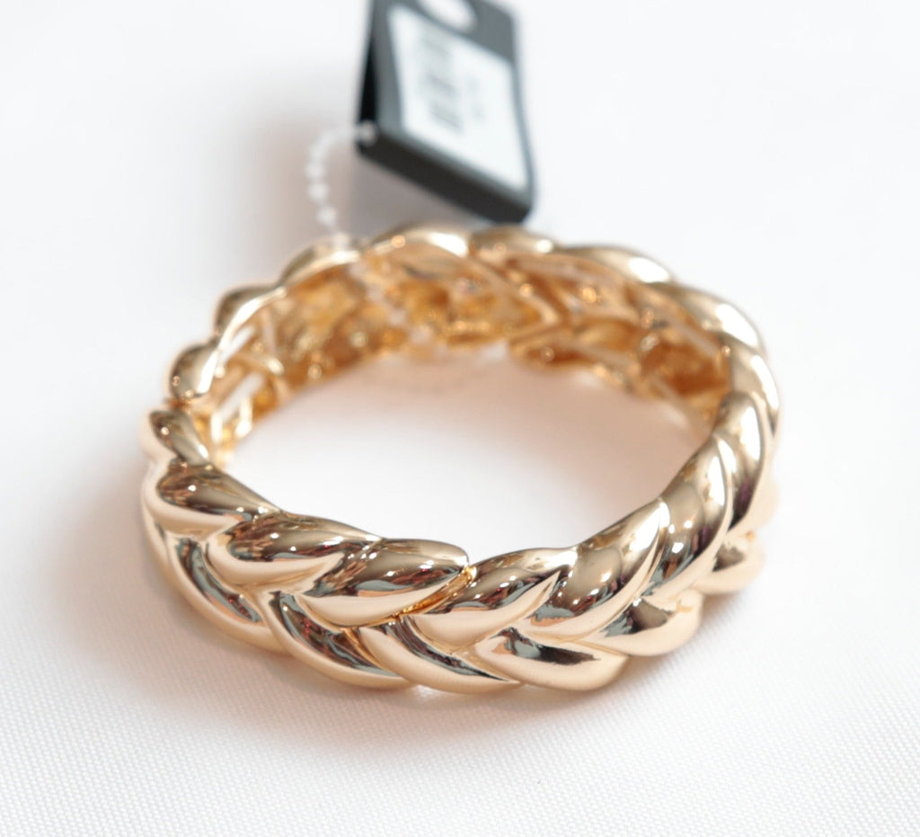 Gold Braided Rope Textured Metallic Elastic Bangle - The Edit LLC