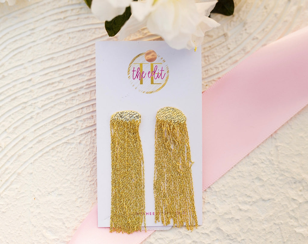 Gold Dipped Dainty Fringe Dangle Earrings - The Edit LLC