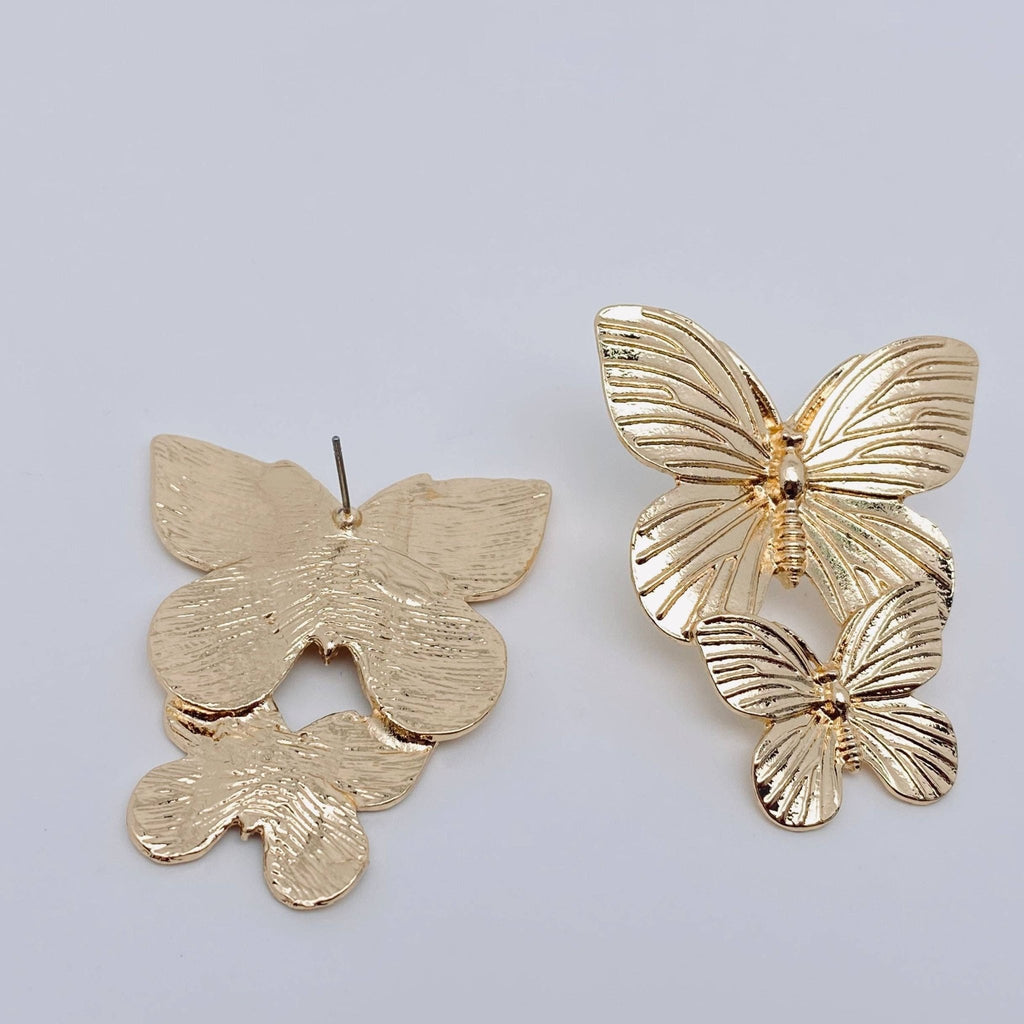 Gold Double Two Butterfly Earrings: Gold - The Edit LLC