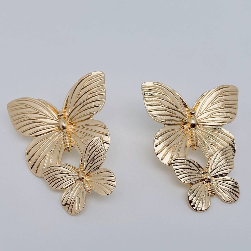 Gold Double Two Butterfly Earrings: Gold - The Edit LLC