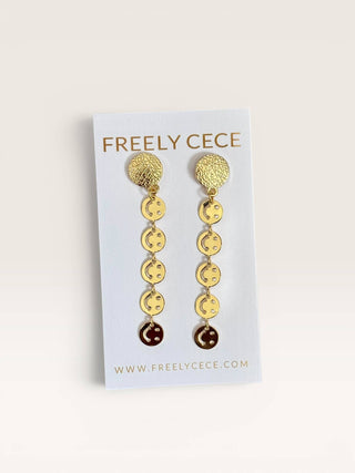 Gold Smiley Face Chain Duster Earrings  - The Edit LLC