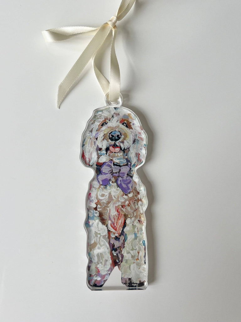 "Goldendoodle with purple bow" ornament - The Edit LLC