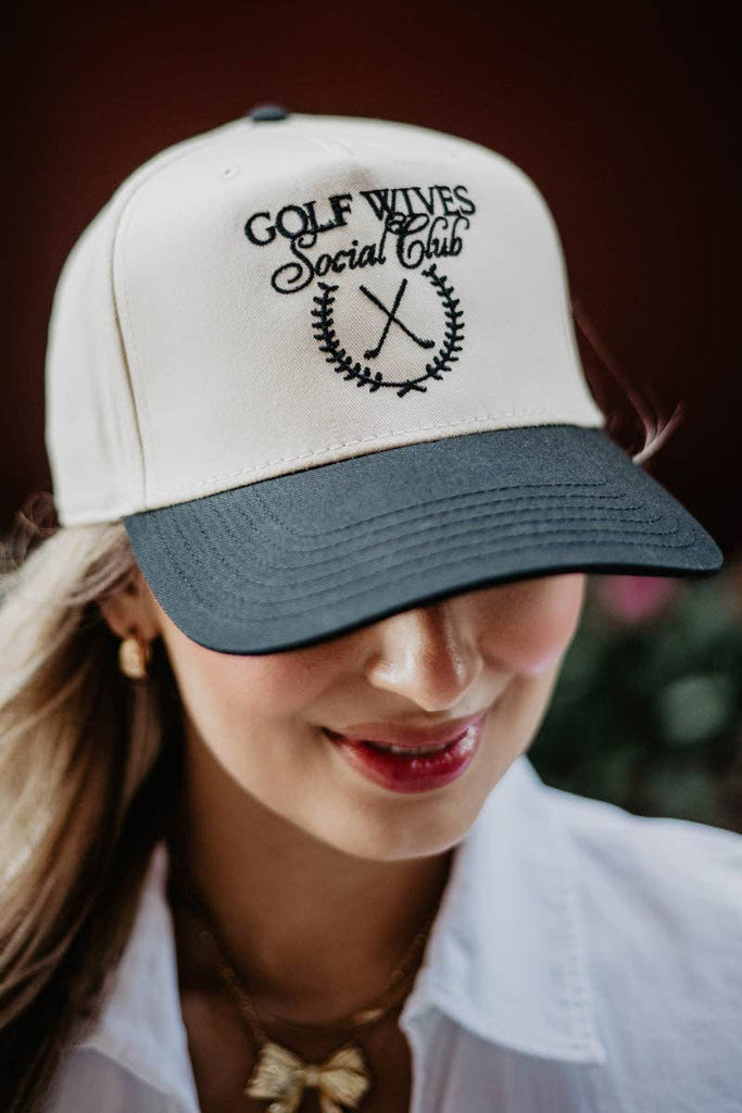Golf Wives Social Club Two - Toned Fitted Hat: Black and Tan - The Edit LLC
