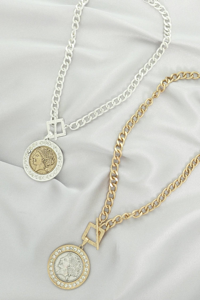 Greek Roman Goddess Coin Pendant Necklace : Gold - The Edit LLC