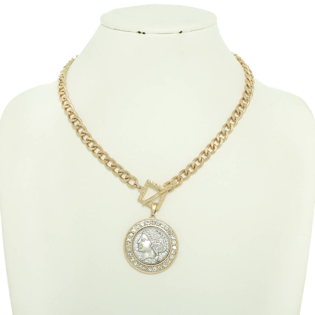 Greek Roman Goddess Coin Pendant Necklace : Gold - The Edit LLC