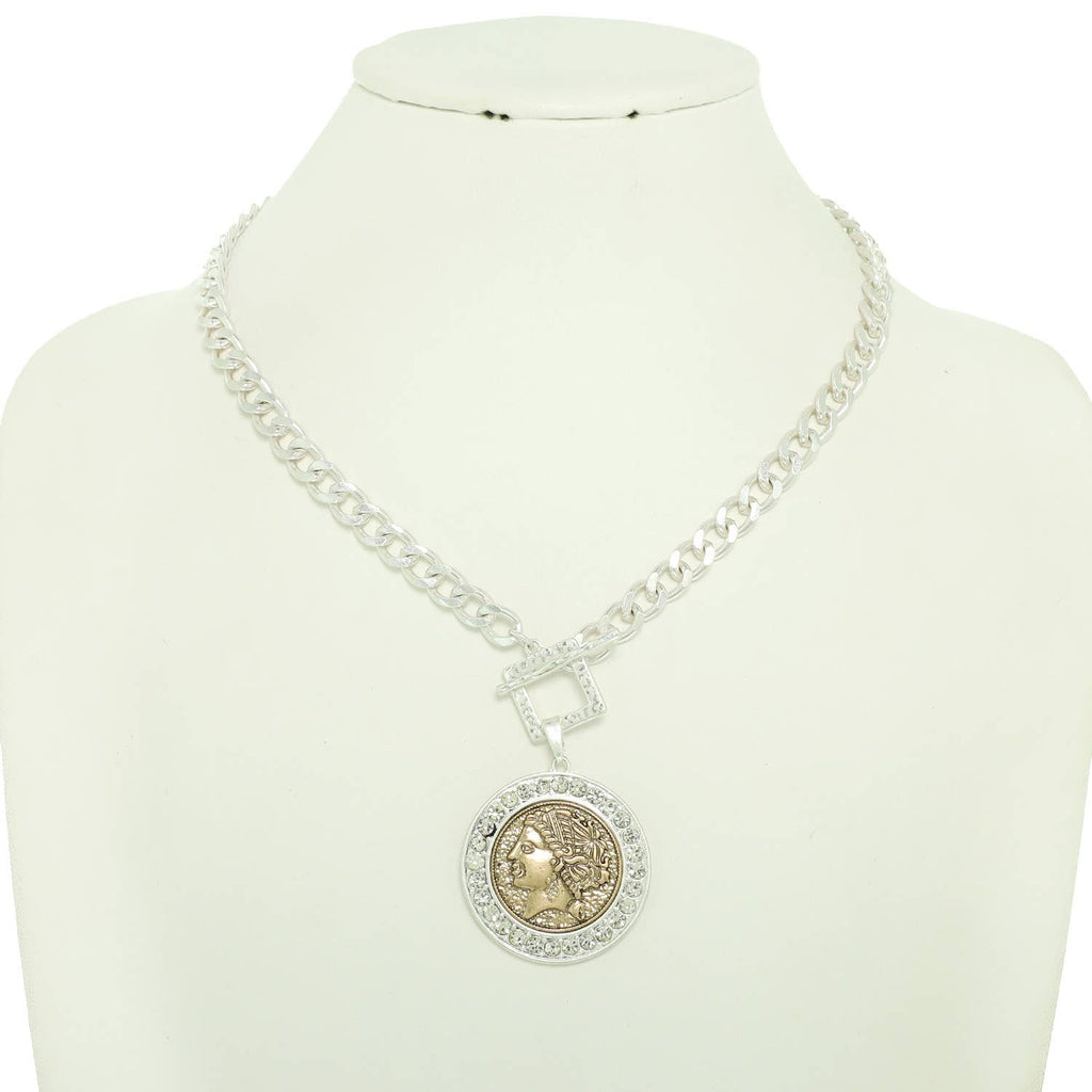 Greek Roman Goddess Coin Pendant Necklace : Gold - The Edit LLC