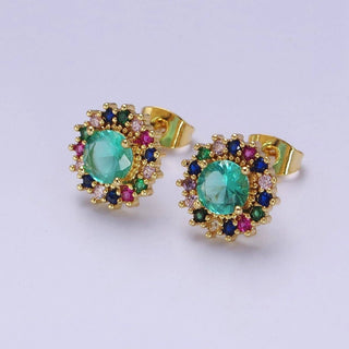 Green Aqua Sun Stud Earring V-112 - The Edit LLC