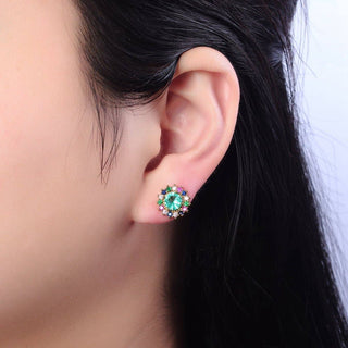 Green Aqua Sun Stud Earring V-112 - The Edit LLC