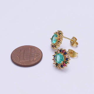 Green Aqua Sun Stud Earring V-112 - The Edit LLC