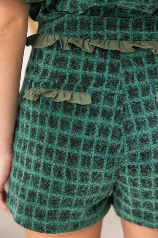 Green Contrast Ruffle Detail Side Pocket Plaid Shorts - The Edit LLC