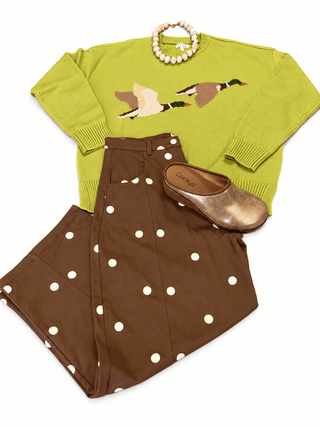Green Flying Duck Intarsia Crew Neck Sweater - The Edit LLC