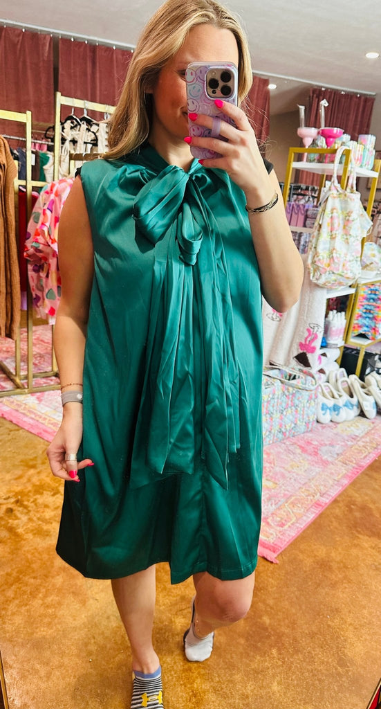 Green Satin Evening Dress - The Edit LLC